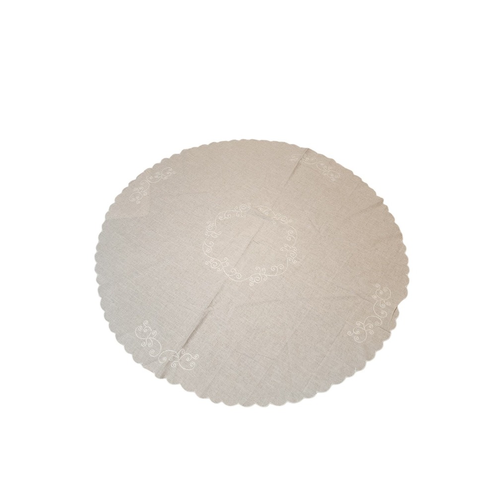 Lenox French Perle White  Embroidery And Scalloped Edge Round 68in Tablecloth